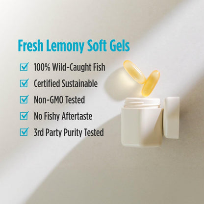 Nordic Naturals Ultimate Omega 3 Fish Oil Softgels | 1280 Mg of Omega 3, EPA & DHA Supplement For Men & Women | High-Potency Fish Oil Supplement | Lemon Flavour 120 Softgels