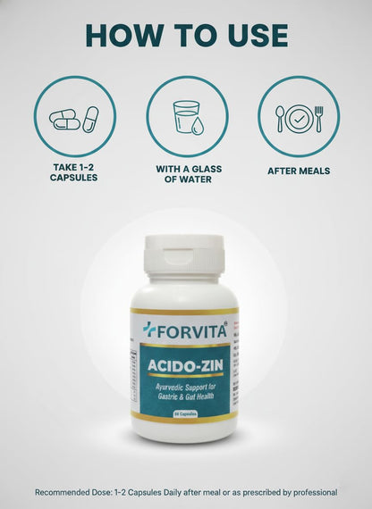 FORVITA Acido-Zin Capsules | Ayurvedic Acidity, Gas & Digestion Support | Active 10:1 Herbal Extracts | Helps Relieve Heartburn, Bloating & Indigestion | 60 Capsules