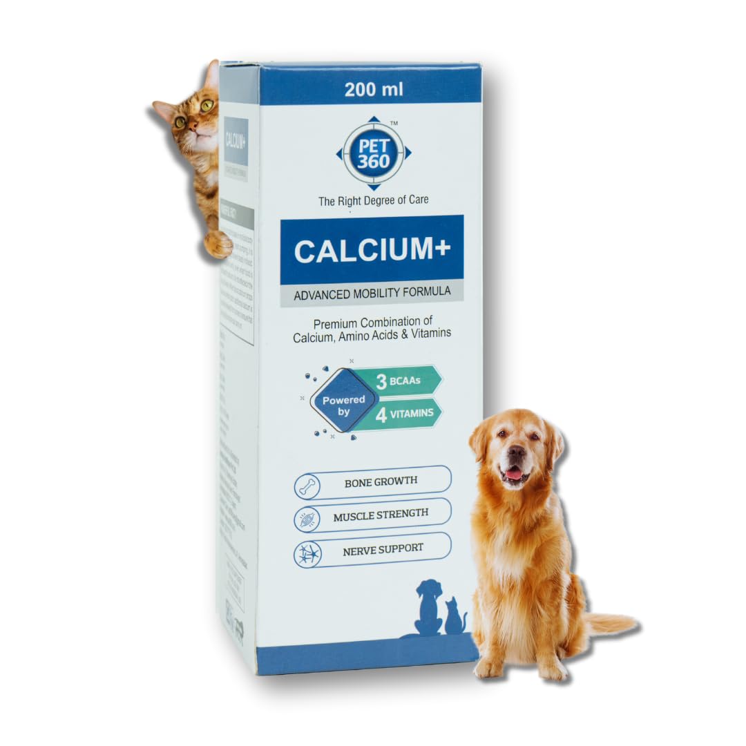 PET360 Calcium+ Advanced Mobility Formula with Calcium, Amino Acids & Vitamins for Dogs & Cats | Bone Growth, Muscle Strength & Nerve Support | Nutritional Supplements for Pets - 200 ml