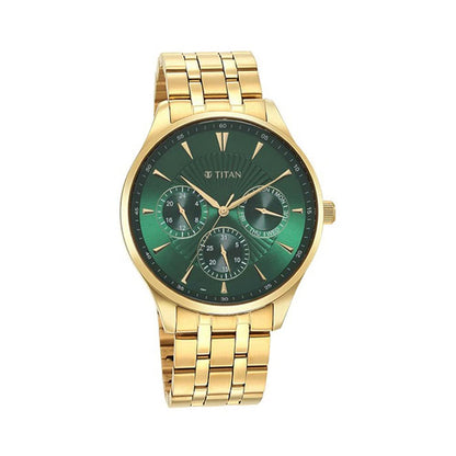 Sonata Titan Regalia Opulent Green Dial Quartz Multifunction Stainless Steel Str
