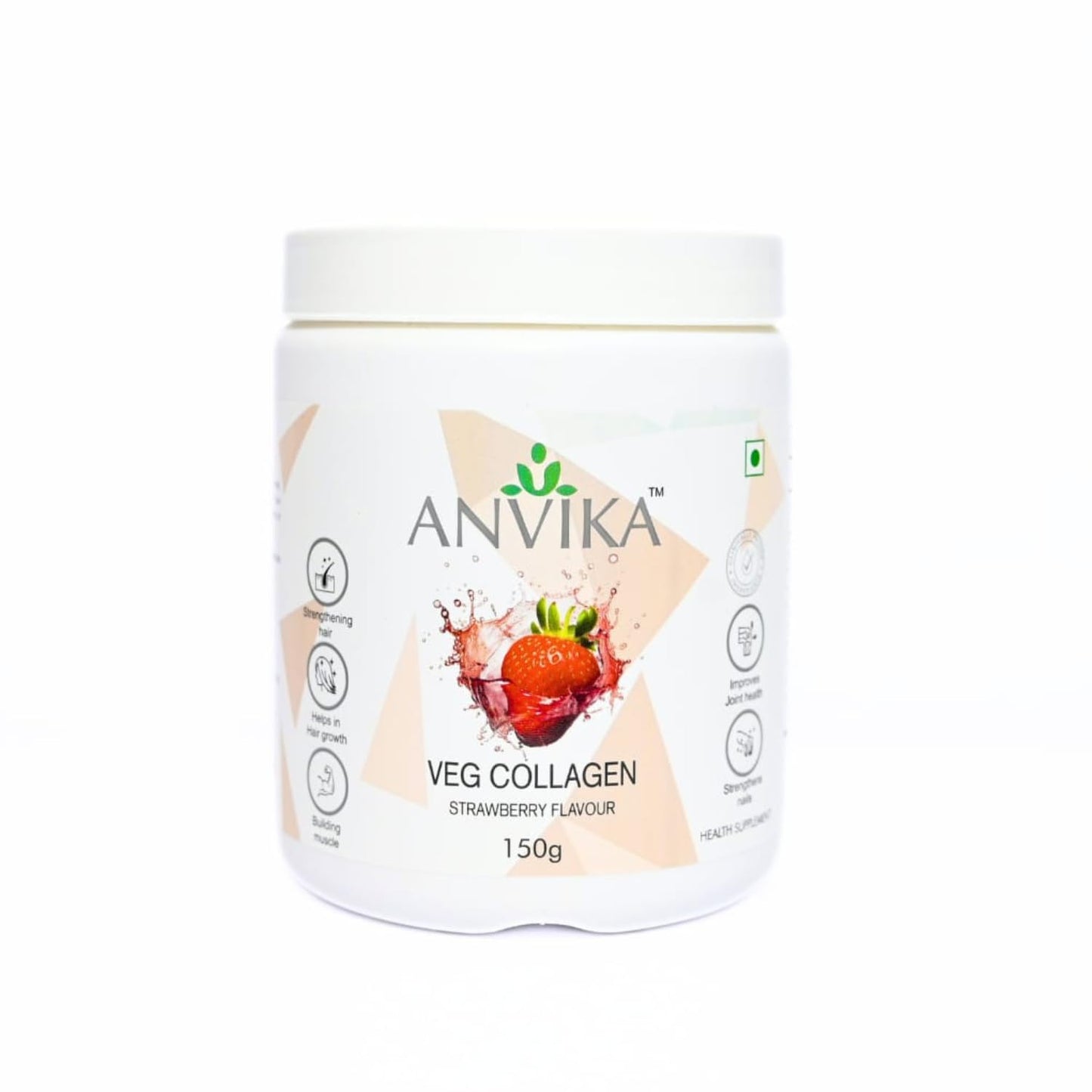 Anvika Veg Collagen Powder | Plant-Based Collagen Builder for Hair, Skin & Nails | Strawberry Flavor | 150g | Supports Skin Elasticity | Hair Growth & Joint Health