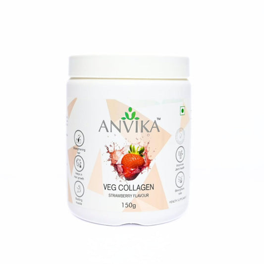 Anvika Veg Collagen Powder | Plant-Based Collagen Builder for Hair, Skin & Nails | Strawberry Flavor | 150g | Supports Skin Elasticity | Hair Growth & Joint Health