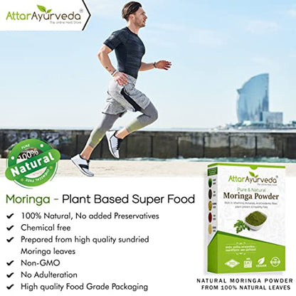 Attar Ayurveda 100% Moringa Leaf Powder (200g) | Drumstick Leaf powder | Herbal Supplement | Good for Immunity, Digestion, skincare and Haircare | 100% Natural and Preservative-free