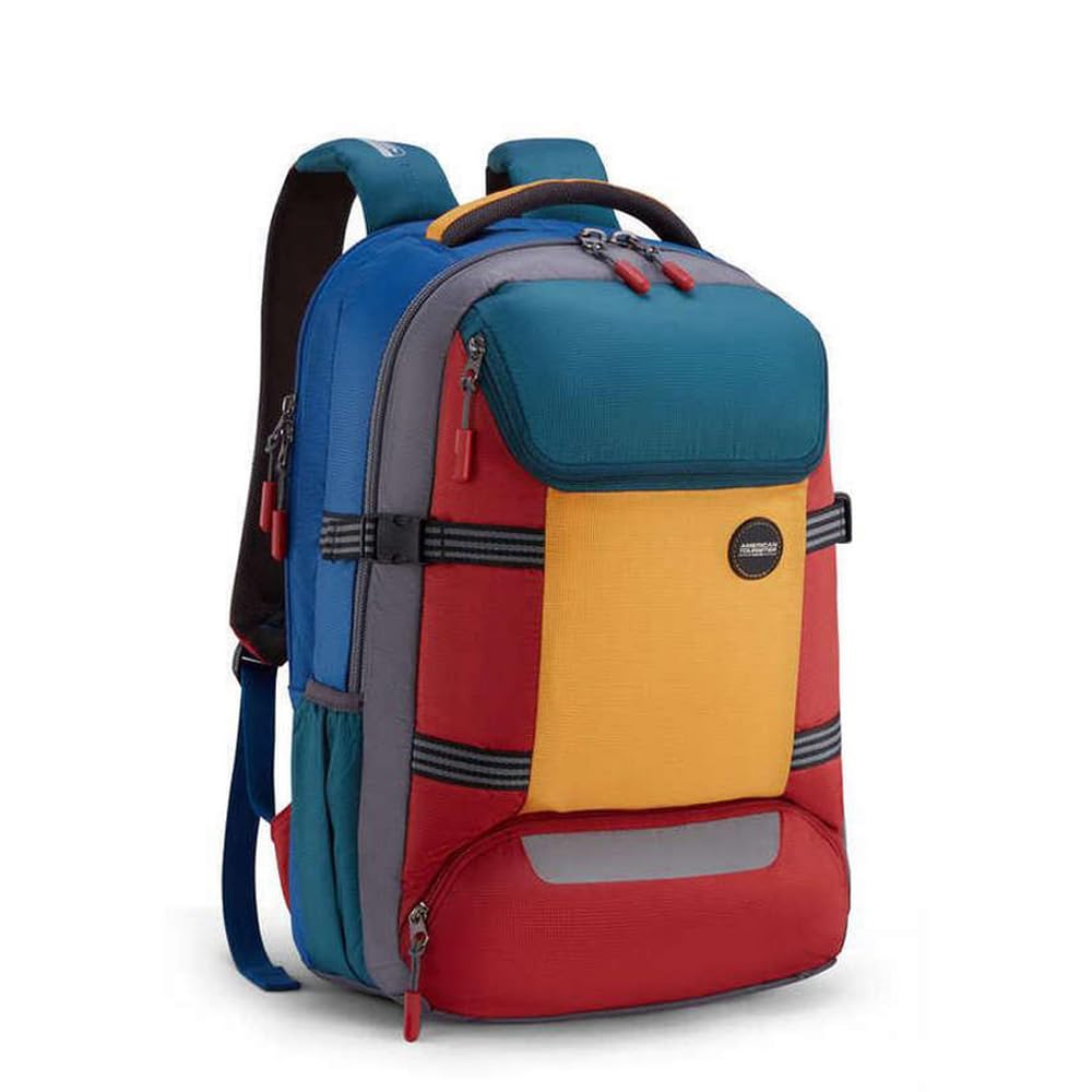 American Tourister Zipper Magna Pace Polyester Men's Backpack (Free Size, Multi-Coloured)