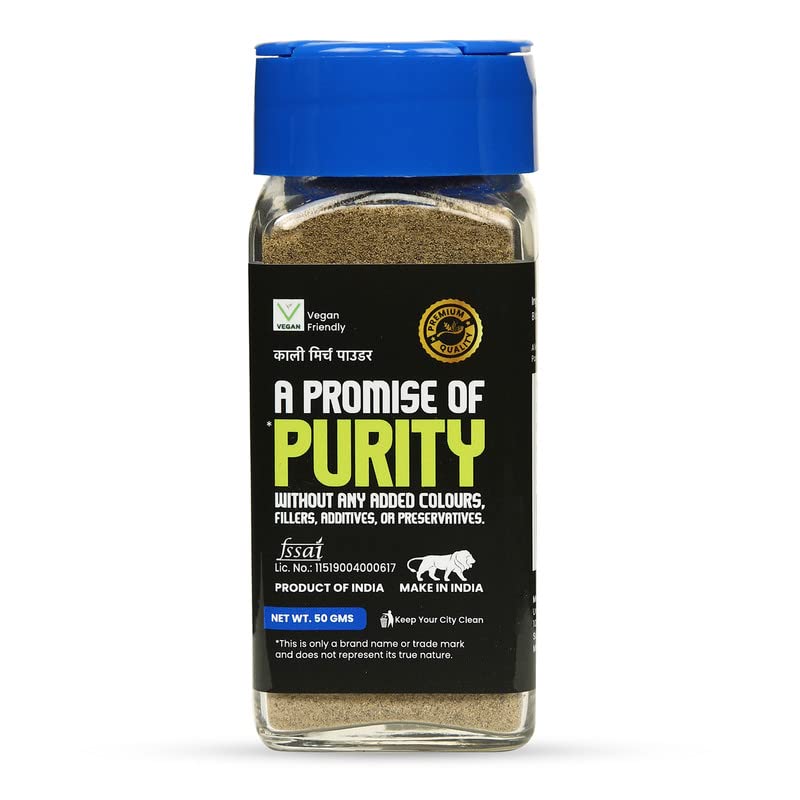 CRISTA 50 gms Tellicherry Black Pepper Powder | Pepper Powder | Zero added Colours, Fillers, Additives & Preservatives | High Volatile Oil Content