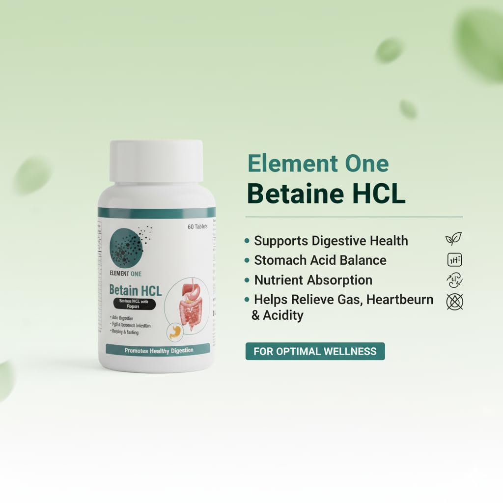 Vegetarian Betaine HCL with Pepsin and Herbs Digestive Enzyme | Protein Digestion Support | For Adult Daily Use Pack of 1 (60 Veg Tablets)