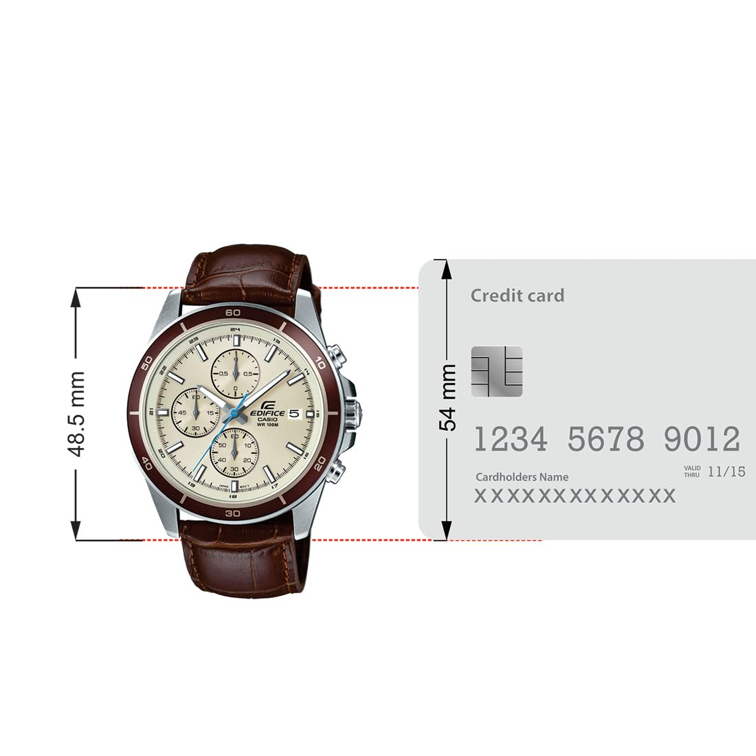 Casio Edifice EFR-526L-7BVUDF Beige Analog Dial Brown Leather Band Men's Watch Chronograph 100M Water Resistant EX303