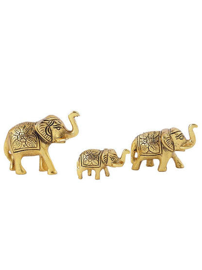 Elephant Showpiece Metal Statue Small Size Gold Polish 3 pcs Set for De- image 3