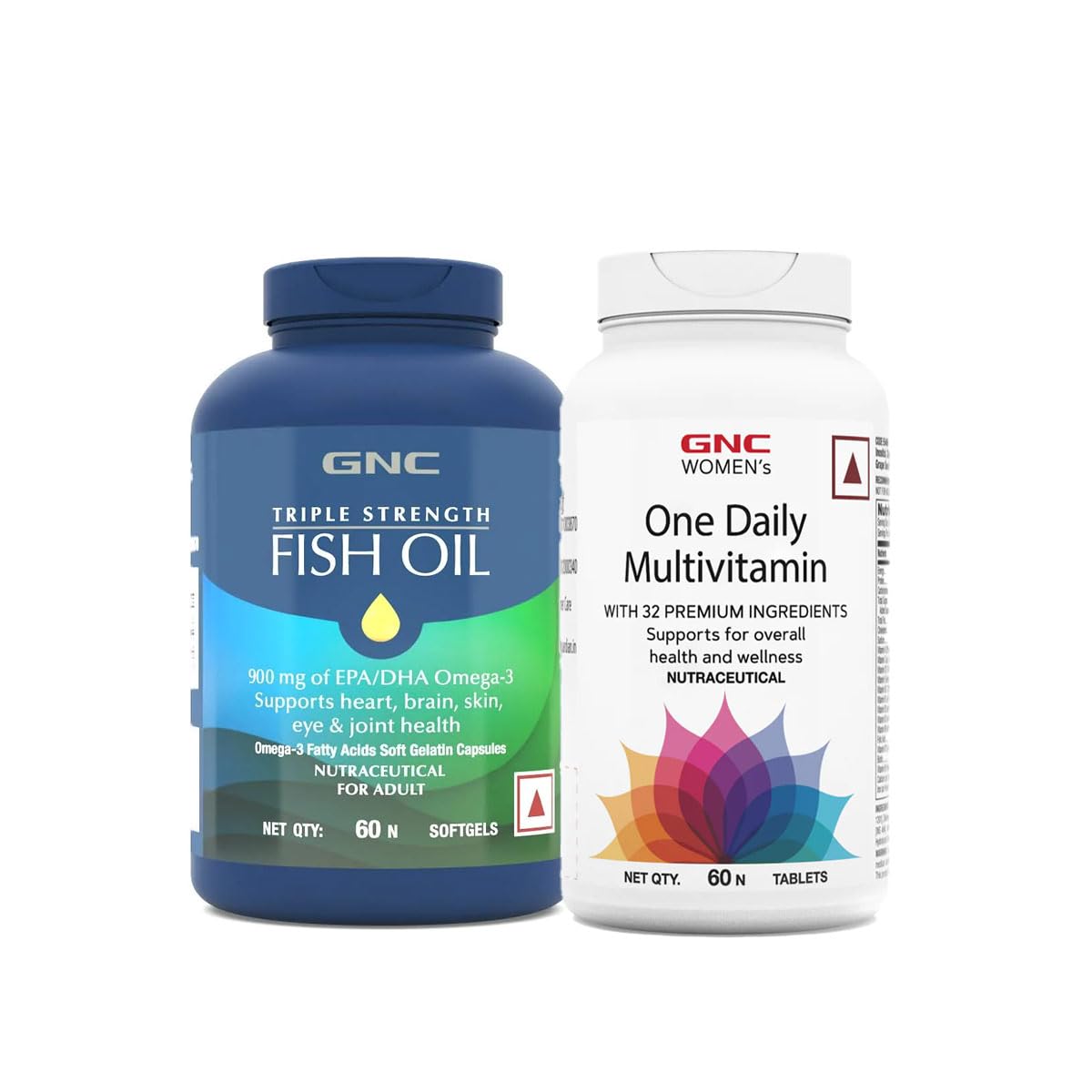 GNC Triple Strength Fish Oil (60 Softgels) & GNC Women's One Daily Multivitamin for (60 Tablets) Combo