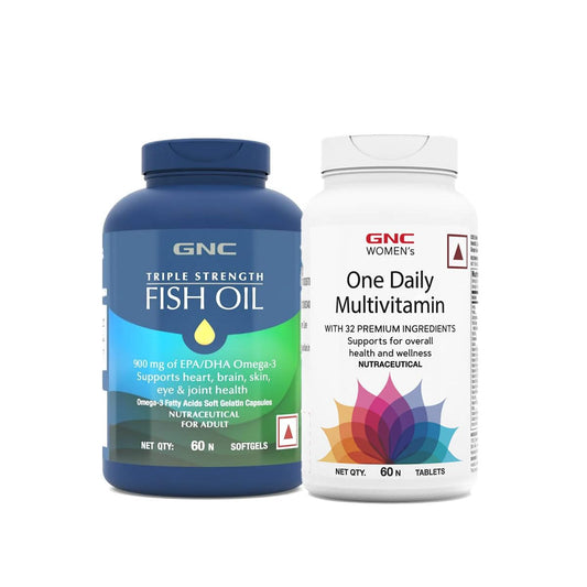 GNC Triple Strength Fish Oil (60 Softgels) & GNC Women's One Daily Multivitamin for (60 Tablets) Combo