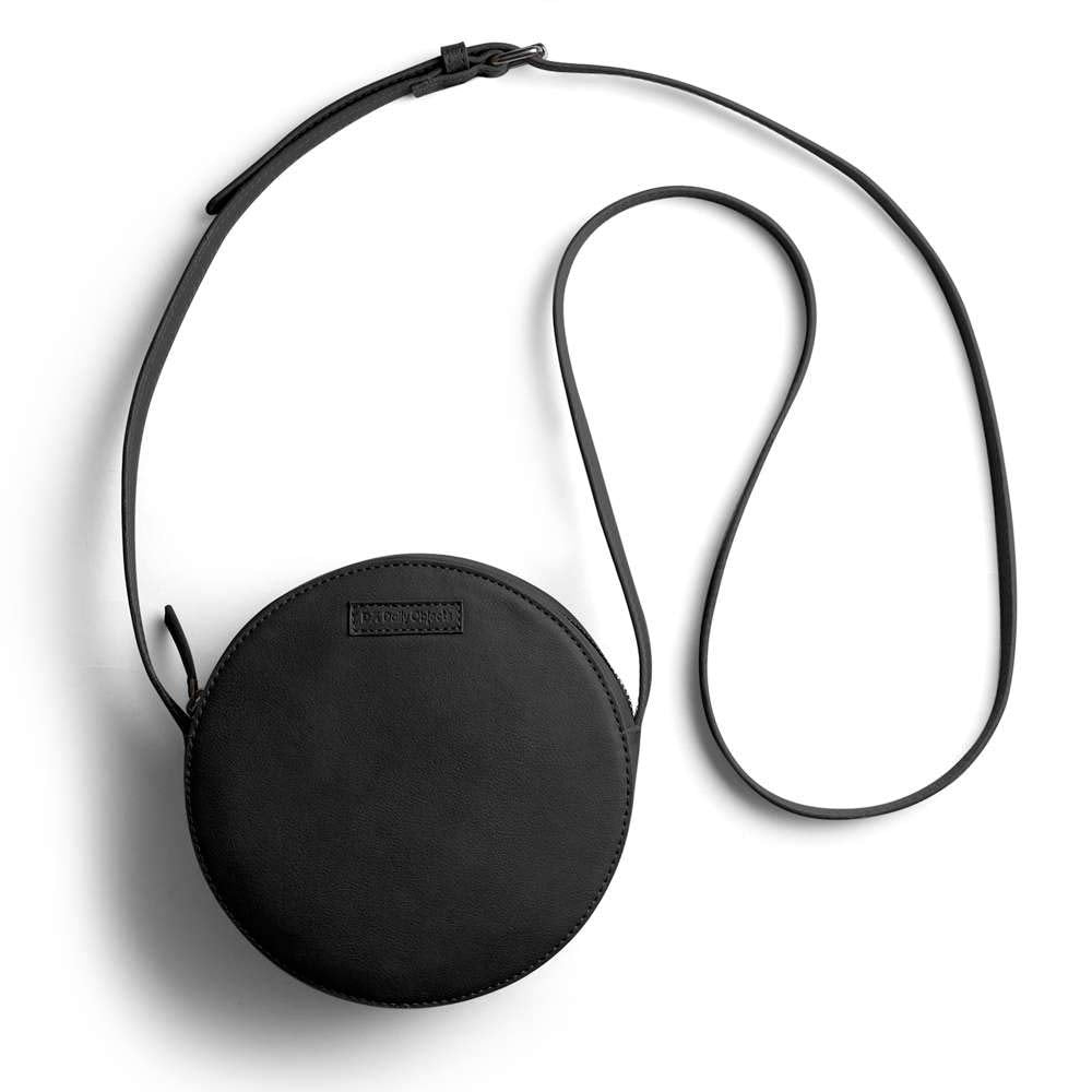 DailyObjects Orbis Round Sling Crossbody Bag For Women| Stylish Solid Black Faux Leather Purse With Slip Pocket & 2 Compartments Inside| Zip Closure & Adjustable Strap| Storage Space For Essentials