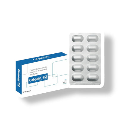 BIOXIS Healthcare Calgain-K2 Tablets | Calcitriol Calcium Citrate Vitamin K2-7 Boron Zinc Supplement | Bone Health Support (Pack of 6)