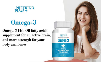 NutrinoPlus Omega-3 Fish Oil Capsules - 500mg (60 Softgels) For Men & Women | High Endurance With 300mg EPA, 200mg DHA & 100mg Of Omega 3 Fatty Acids