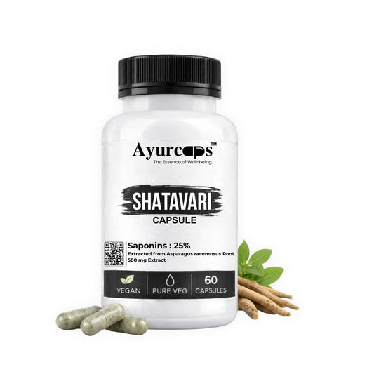 Ayurcaps Shatavari Capsules For Women & Men | Asparagus Racemosus Root Extract With 25% Saponins | Ayurvedic Herbal Supplement For Hormonal Balance, Vitality & Daily Wellness Support, 60 Capsules