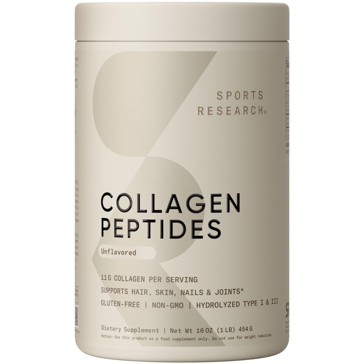 Sports Research Collagen Peptides Powder (16Oz)|Grass-Fed, Certified Paleo Friendly, Non-Gmo And Gluten Free - Unflavored, 1 count, 41 servings