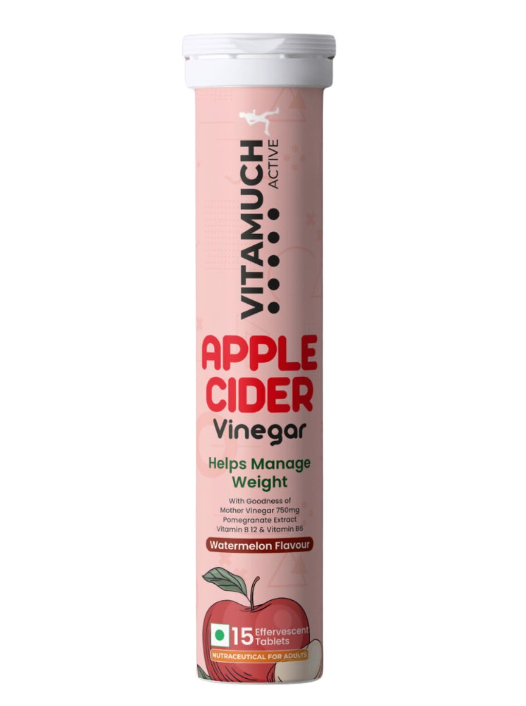Vitamuch Apple Cider Vinegar Effervescent Tablets with Mother | Watermelon Flavour | ACV Drink Tablets for Daily Wellness | 15 Tablets Pack of 1