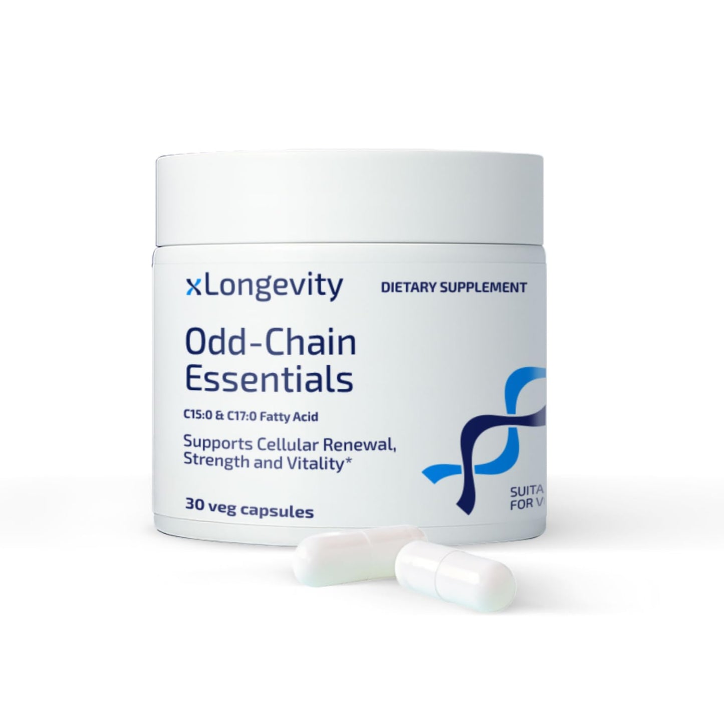 XLongevity C15:0 C17:0 Fatty Acid Supplement - 170 mg daily Pentadecanoic Acid and Heptadecanoic Acid Odd-Chain Essential, Good Fat, All Vegan, HPMC | Complements Omega-3 for Cellular Benefits, Mitochondrial Health