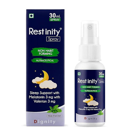 Restinity Sleep Spray | Natural Sleep Aid & Non-Habit Forming Nutraceutical | With Melatonin 5mg & Valerian 3mg | Supports Relaxation, Stress Relief & Better Sleep Quality | Refreshing Mint Flavour