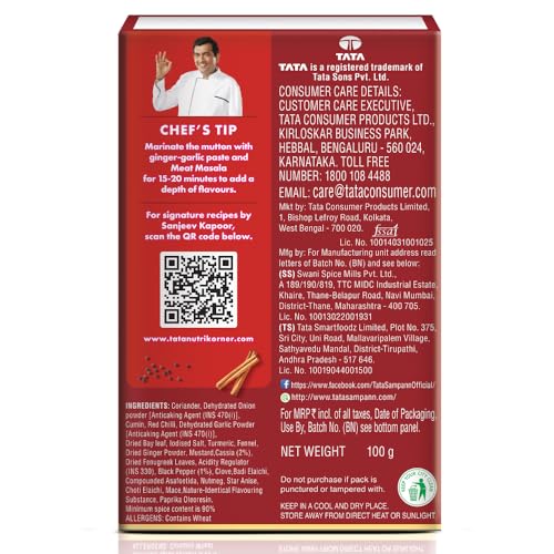 Tata Sampann Meat Masala with Natural Oils, 100g, Meat Masala Powder, Crafted by Chef Sanjeev Kapoor, With Chef’s Exclusive Tip, Rich Aroma & Flavour