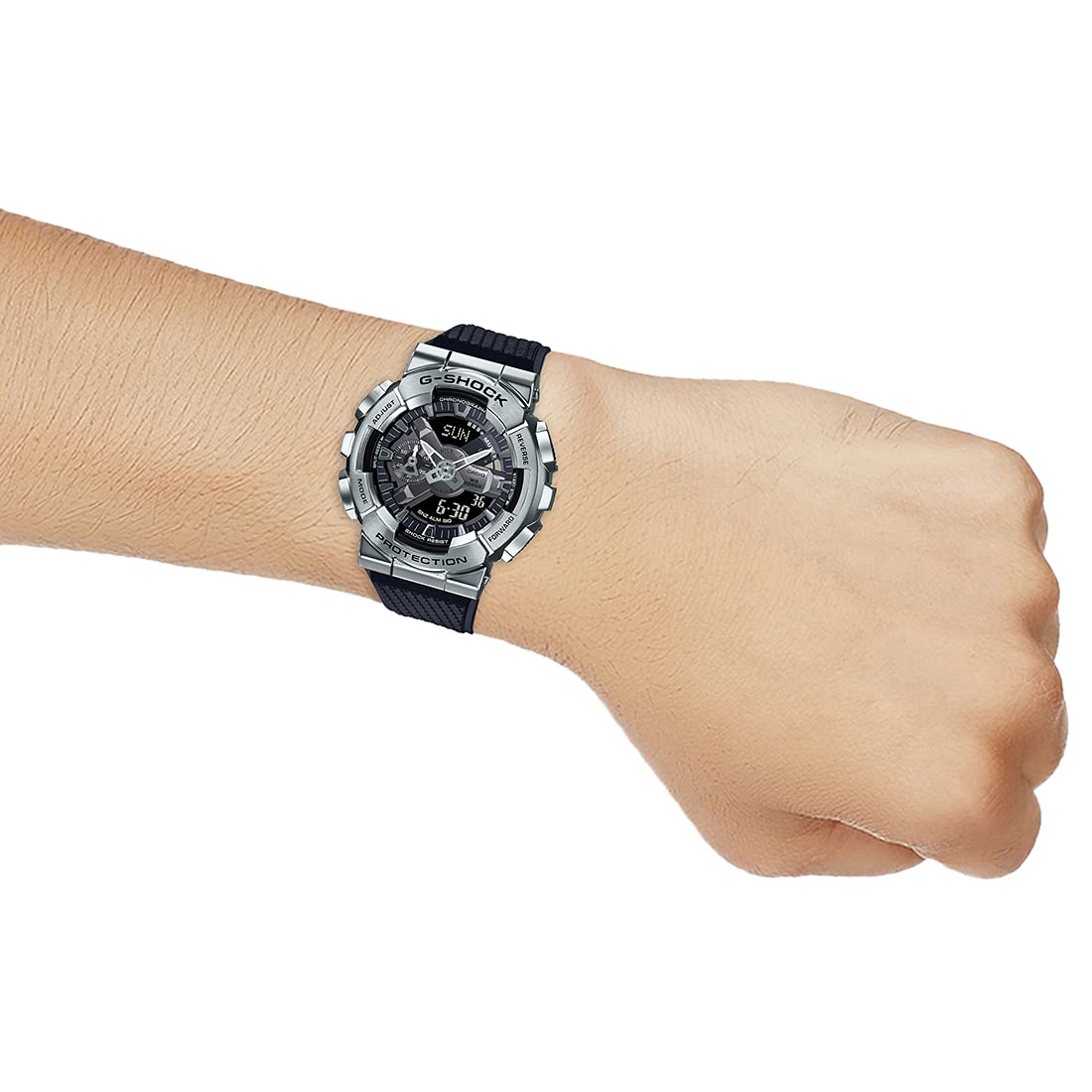 Casio G-Shock GM-110-1ADR Silver Analog-Digital Dial Black Resin Strap Men's Watch Shock And 200M Water Resistant G1051