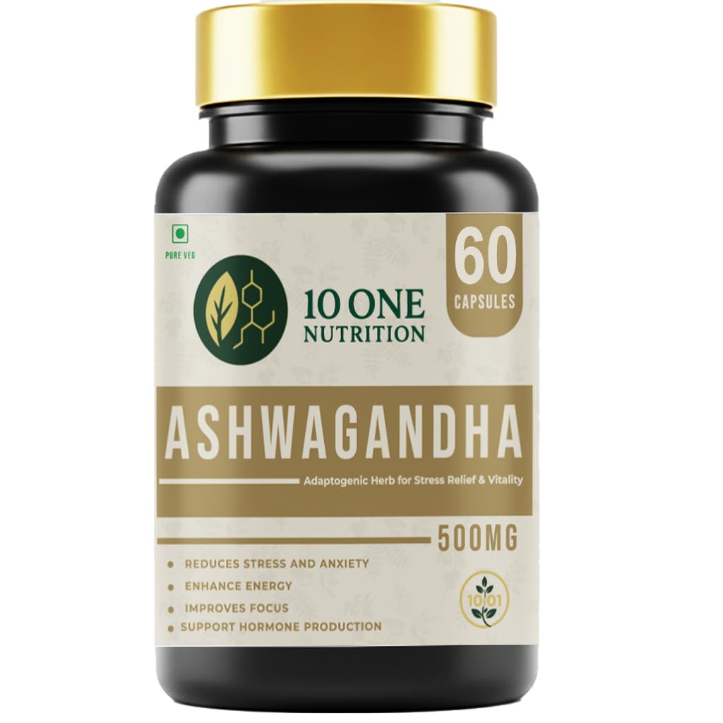 10 One Nutrition Ashwagandha Gold 500mg – (60 Capsule) | Natural Stress Relief, Improves Strength & Energy | Supports Muscle Mass, Boost Immunity & General Wellness | Ayush Approved | For Men & Women