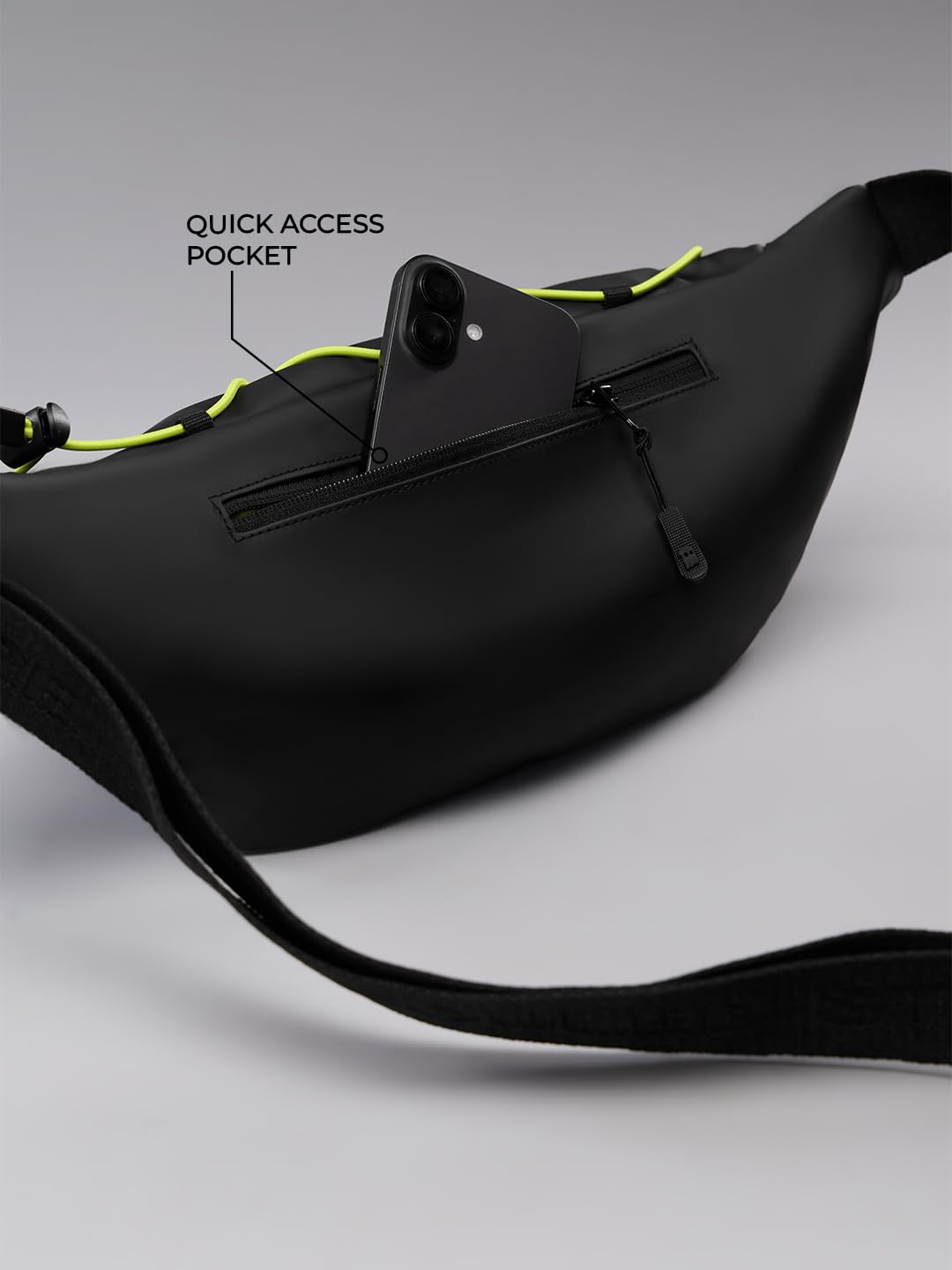 The Souled Store Ben 10: Omni Gear Fanny Pack | Official Cartoon Network Merchandise | Premium Matte PU Sleek Crossbody Waist Bag with Neon Bungee Cord & Adjustable Strap for Men & Women