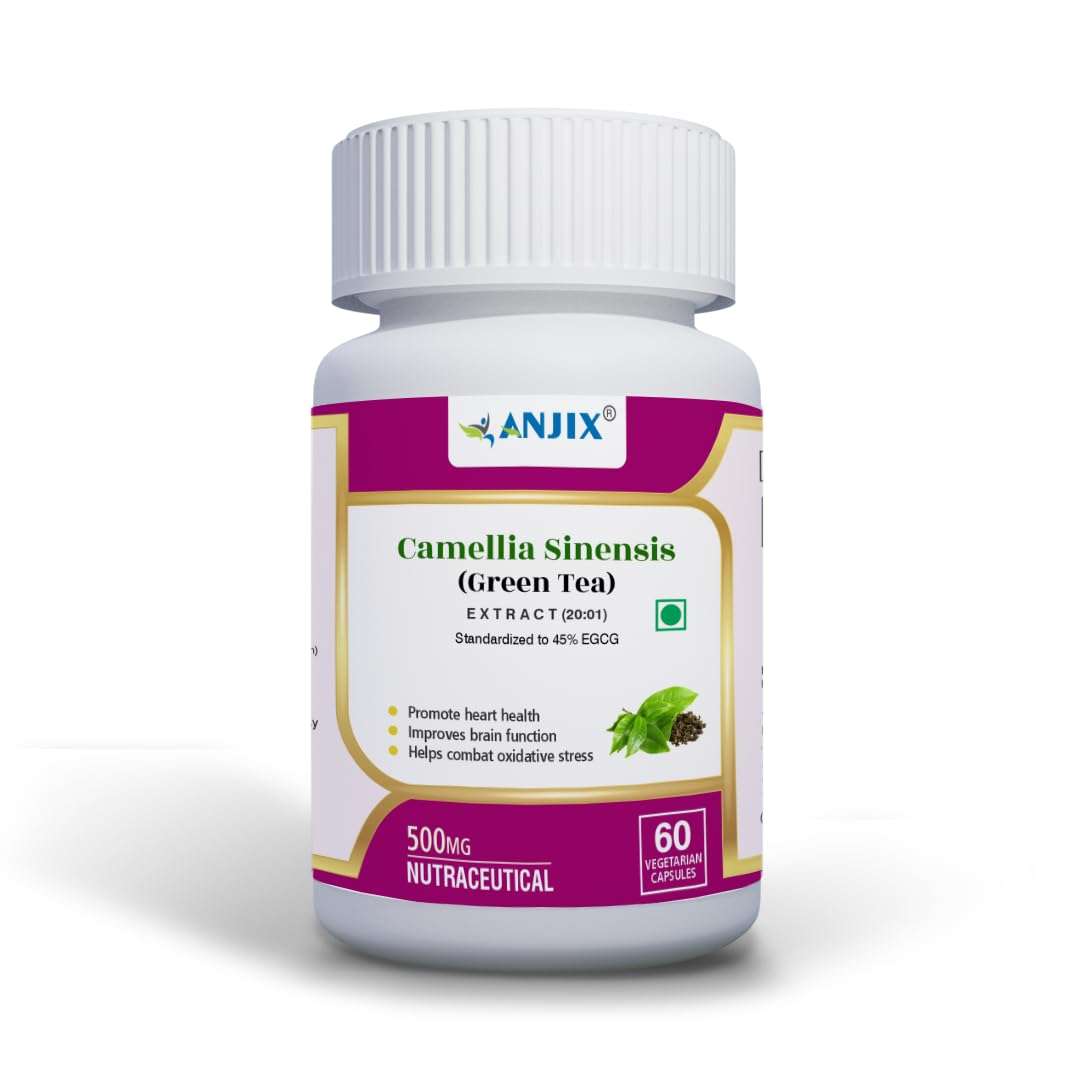 Anjix Green Tea Extract Capsules | Antioxidant & Metabolism Support Supplement | Supports Energy & Wellness | Vegetarian Capsules | 60 Veg Caps