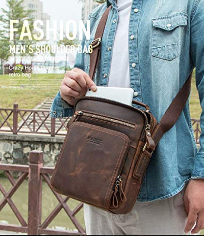 Contacts Unisex Genuine Leather Messenger/Crossbody/Sling Bag (Hunter Brown) Compatible with I PAD & Mini Laptop or Tablet upto 9 Inches