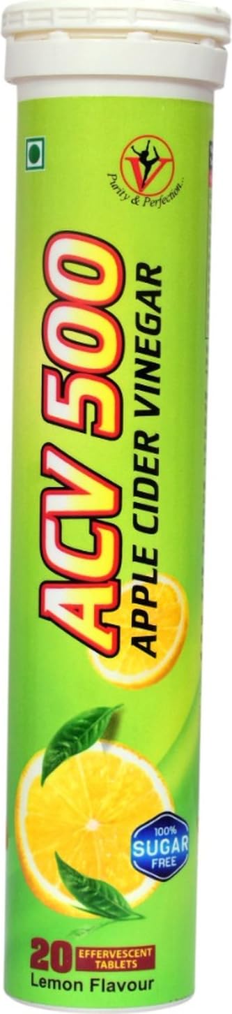 Virgo Healthcare Apple Cider Vinegar Effervescent Tablets ACV 500mg, Lemon Flavour | Instant Fizzy ACV Drink for Digestion, Gut Health, Detox & Weight Management | 20 Tablets