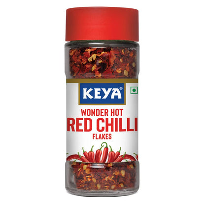 Keya Red Chilli Flakes | Dry Red Chilli Flakes Seasonings | Aromatic Spicy Dried Pizza Pasta Seasoning | Zero added Colours, Fillers, Additives & Preservatives | 100% Natural | 40gm