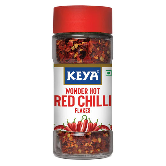 Keya Red Chilli Flakes | Dry Red Chilli Flakes Seasonings | Aromatic Spicy Dried Pizza Pasta Seasoning | Zero added Colours, Fillers, Additives & Preservatives | 100% Natural | 40gm
