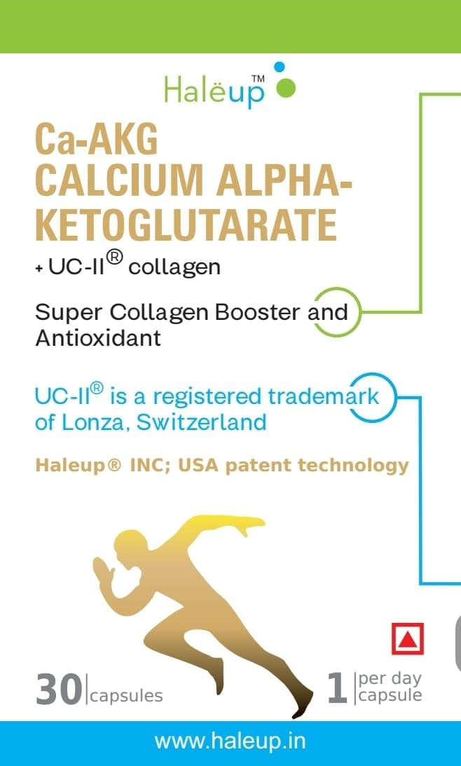Haleup Calcium AKG Supplement with UC-II collagen | Calcium Alpha-Ketoglutarate for Cellular Energy, Bone Strength, Muscle Recovery|Healthy Ageing (1 pack X 30s count)