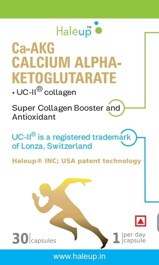 Haleup Calcium AKG Supplement with UC-II collagen | Calcium Alpha-Ketoglutarate for Cellular Energy, Bone Strength, Muscle Recovery|Healthy Ageing (1 pack X 30s count)