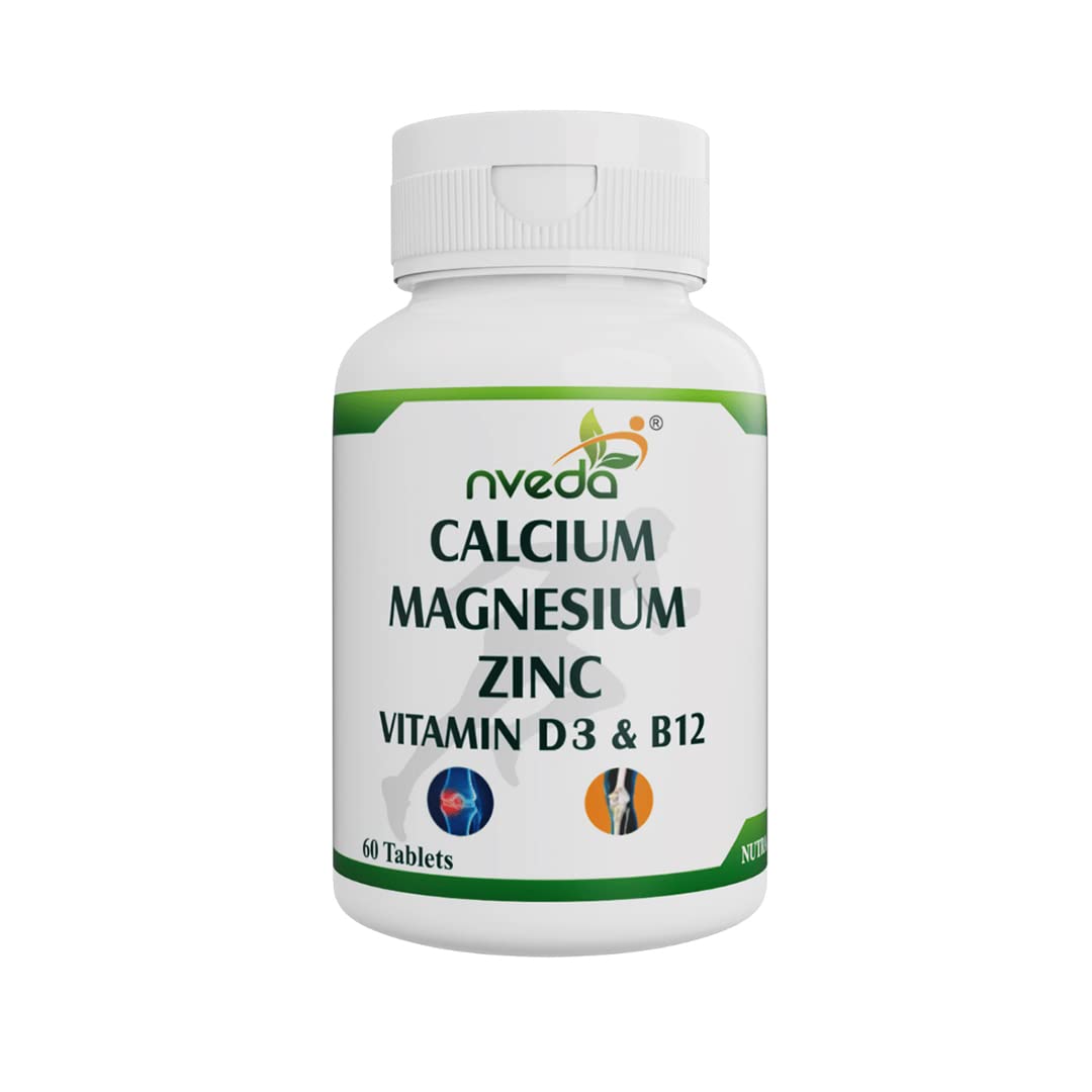 Nveda Calcium Supplement 1,000 mg with Vitamin D, Magnesium, Zinc & Vitamin B 12 For Men & Women/For Immunity, Bone & Joint Support - 60 Tablets