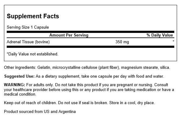 Swanson Adrenal Glandular 350 Mg 60 Capsules- image 2