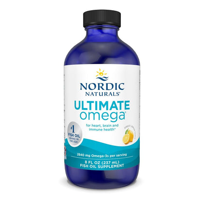 Nordic Naturals Ultimate Omega 3 Fish Oil Liquid | High Potency Omega 3 Fatty Acids Supplement For Men & Women | 2840 Mg EPA & DHA | Promotes Brain & Heart Health | Lemon Flavour 8 Oz