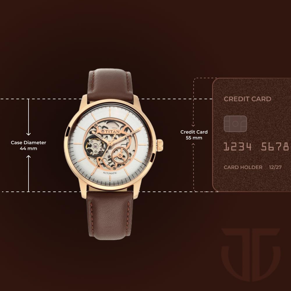 Titan Automatic Silver Dial Brown Leather Strap Watch for Men - NT90110- image 2