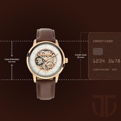 Titan Automatic Silver Dial Brown Leather Strap Watch for Men - NT90110- image 2