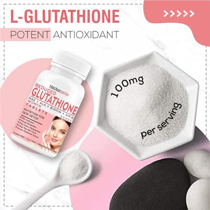 HERBAGENIX Glutathione Tablets For Skin Whitening L-Glutathione, Vitamin C, E, Biotin, Milk Thistle Powder, Hyaluronic Acid, Collagen Supplements For Women-60 Glow Tablet (No Capsule/Capsules)