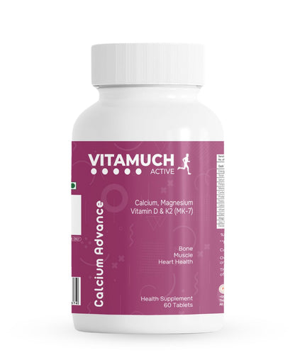 Vitamuch Bone Strength Tablets with Calcium, Vitamin K2, Vitamin D2, Magnesium & Zinc | Supports Bone Health, Joint Flexibility & Immunity | 60 Veg Tablets | 30 Days Pack