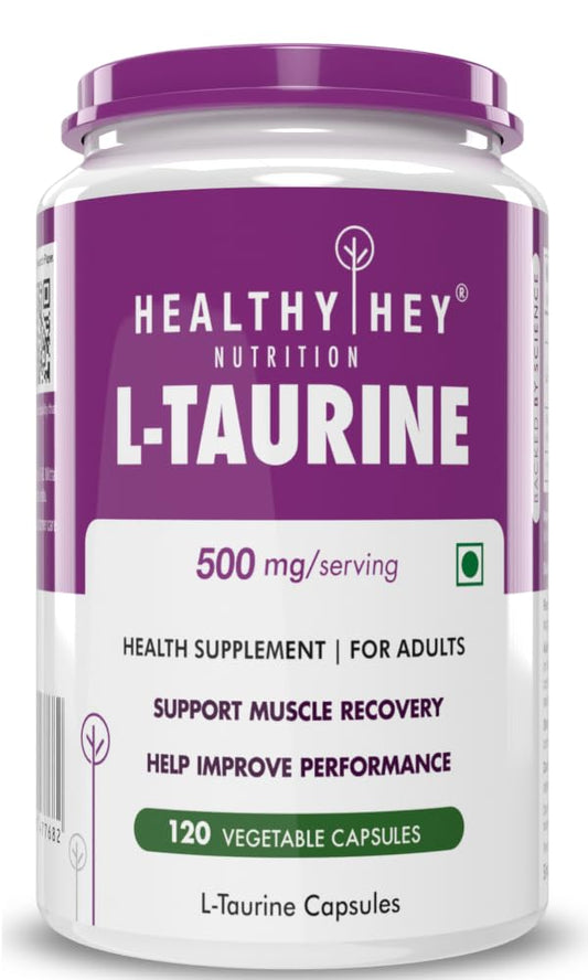 HealthyHey Nutrition L-Taurine (500 mg) Amino Acid Supplement -120 Vegetable Cap