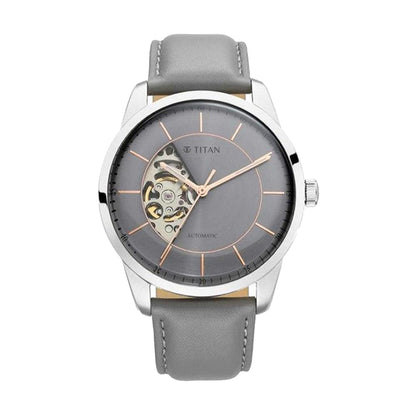 Titan Automatics Grey Dial Automatic Leather Strap Analog Watch for Men-NS90126S