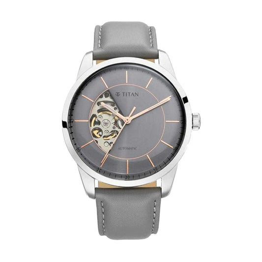 Titan Automatics Grey Dial Automatic Leather Strap Analog Watch for Men-NS90126S