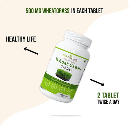 Attar Ayurveda Wheat Grass Tablets (120 Tablets, 500mg) - Natural Antioxidant Superfood, Supports Healthy Joints, Immunity Booster, Non-GMO, Vegan