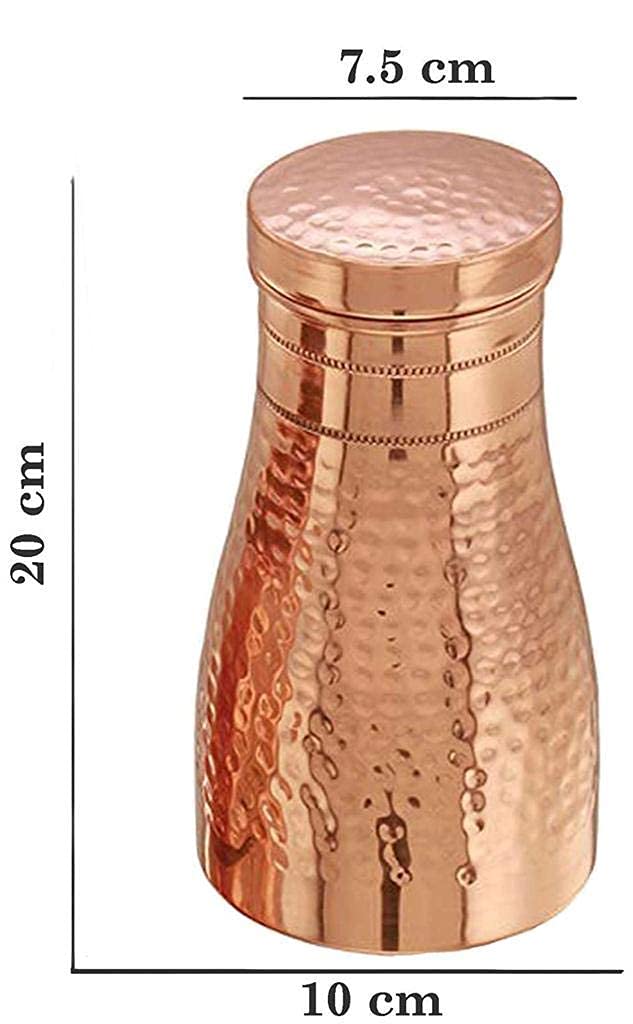 Karmbhumi Pure Copper Water Bedroom Bottle | Bedside Carafe | Bedroom jar with inbuilt Copper Glass/Vessel 1 Liter