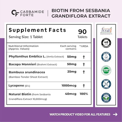 Carbamide Forte Biotin for Hair Growth with Amla, Brahmi & Bamboo Extr- image 10