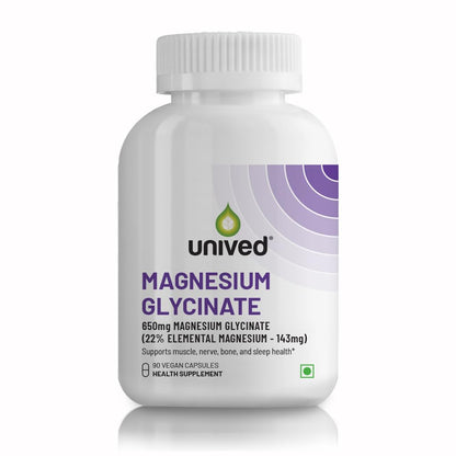 Unived High Absorption Magnesium Glycinate Chelate Buffered - 650mg - 22% Elemental Magnesium - 90 Capsules