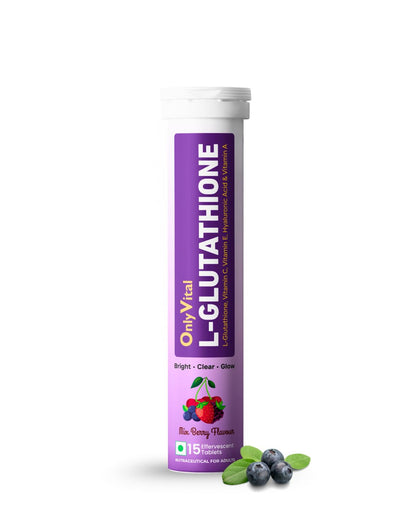 OnlyVital L-Glutathione Effervescent Tablets with Vitamin C, Vitamin E, Hyaluronic Acid & Vitamin A | Skin Brightening & Glow Support | Mixed Berry Flavour | (1)