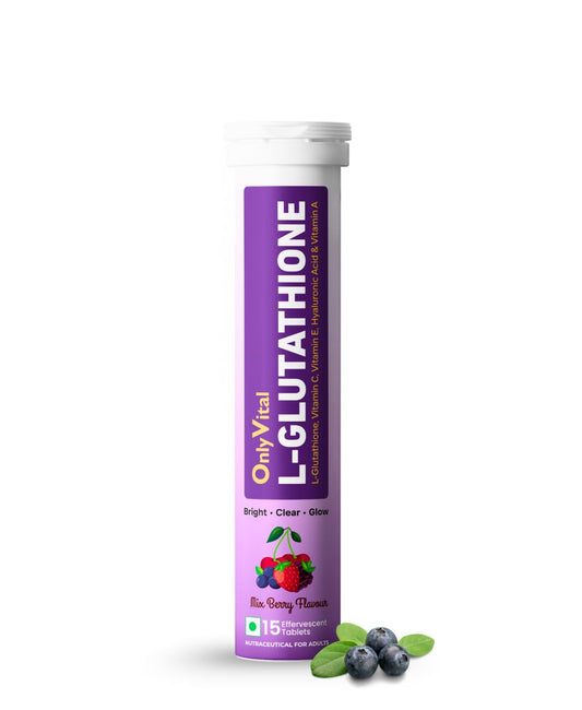 OnlyVital L-Glutathione Effervescent Tablets with Vitamin C, Vitamin E, Hyaluronic Acid & Vitamin A | Skin Brightening & Glow Support | Mixed Berry Flavour | (1)