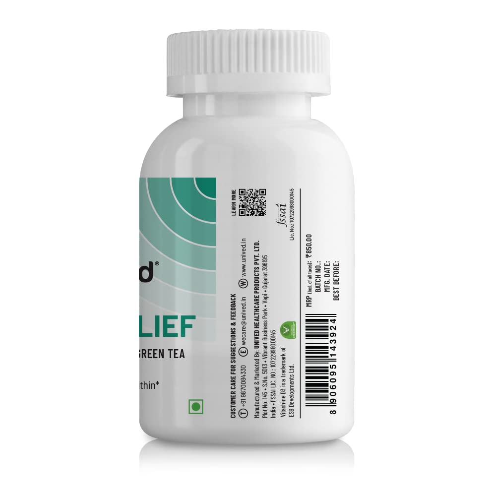 Unived Acne Relief | Acne Supplement Formulated to combat Acne from within | Zinc, Niacinamide, Green Tea, & Milk Thistle | 60 Vegan Caps, One Month Supply